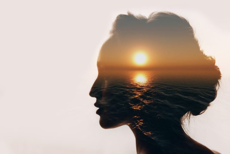 Psychology,Concept.,Sunrise,And,Dreamer,Woman,Silhouette.