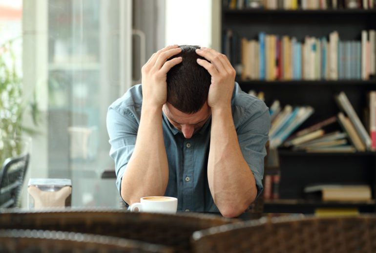 Front,View,Portrait,Of,A,Sad,Man,Complaining,Alone,In
